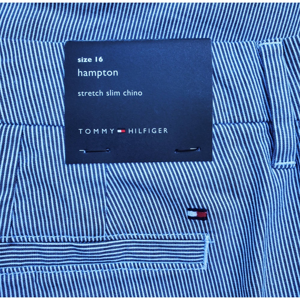 New Tommy Hilfiger Hampton Stretch Slim Chino Pants Blue White Stripe Size 16